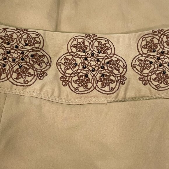 ELEVENSES (ANTHROPOLGIE) Embroidered/Beaded Pants, Tan - 8 - Picture 4 of 9